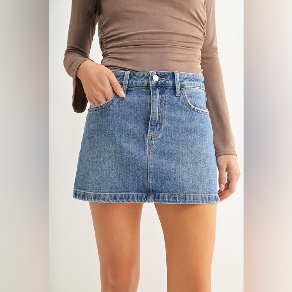 New! Trendy Mid tone Denim Mini Skirt - slim fit